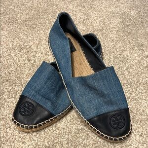 Tory Burch Blue and Black Loafers Slip-Ons